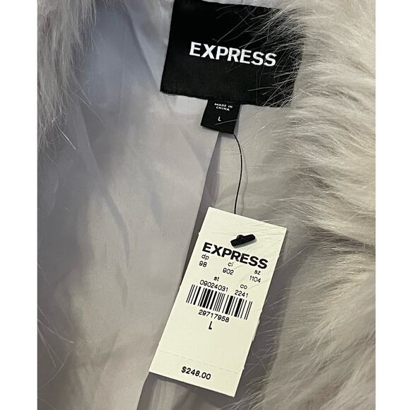 Express x You NEW Size Large Oversized Faux Fur Jacket Coat Silver and White - Picture 8 of 10